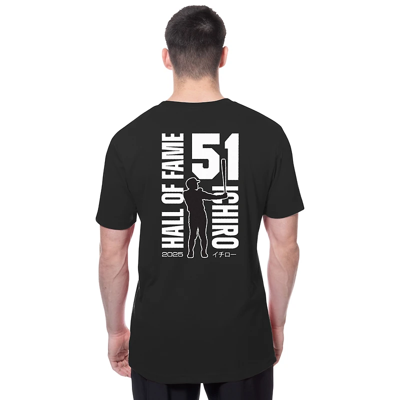 T-shirt graphique noir Ichiro Suzuki des Mariners de Seattle 2025 du Temple la renommée baseball national pour homme New Era