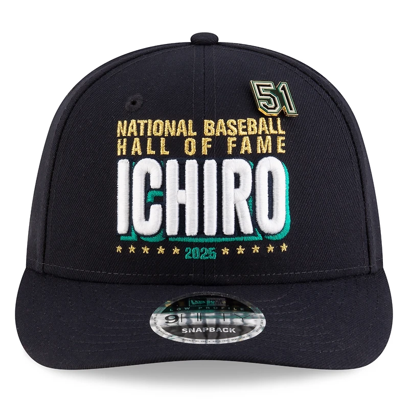 Casquette snapback 9FIFTY à profil bas New Era Ichiro Suzuki bleu marine des Seattle Mariners 2025, Temple de la renommée du baseball