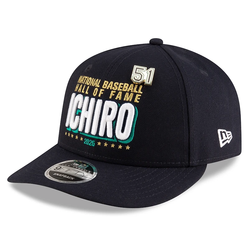 Casquette snapback 9FIFTY à profil bas New Era Ichiro Suzuki bleu marine des Seattle Mariners 2025, Temple de la renommée du baseball