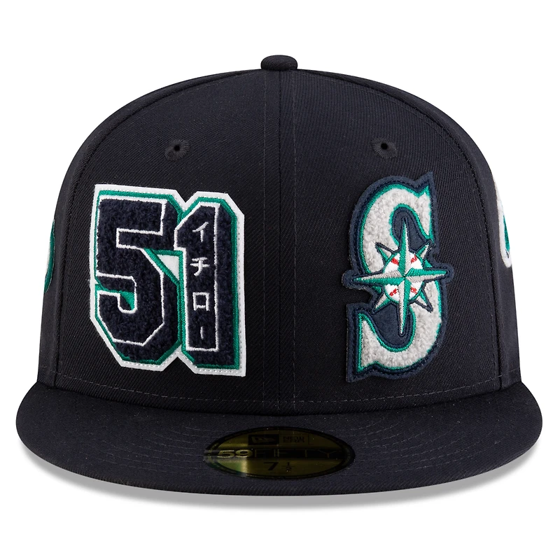 Men's  New Era Ichiro Suzuki Navy Seattle Mariners 2025 Baseball Hall of Fame Patched 59FIFTY Fitted Hat