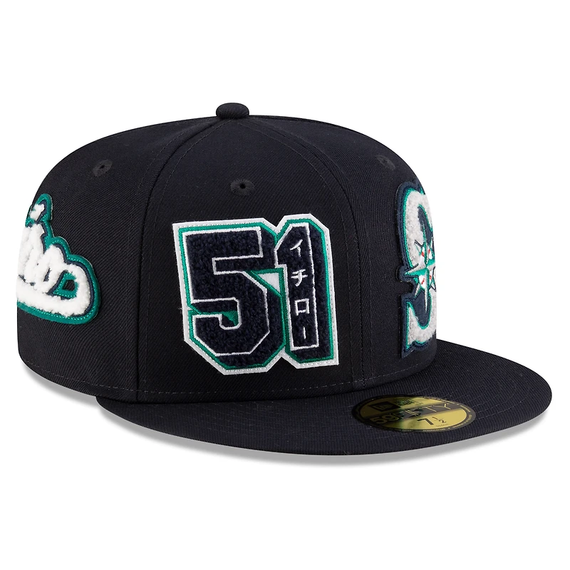 Men's  New Era Ichiro Suzuki Navy Seattle Mariners 2025 Baseball Hall of Fame Patched 59FIFTY Fitted Hat