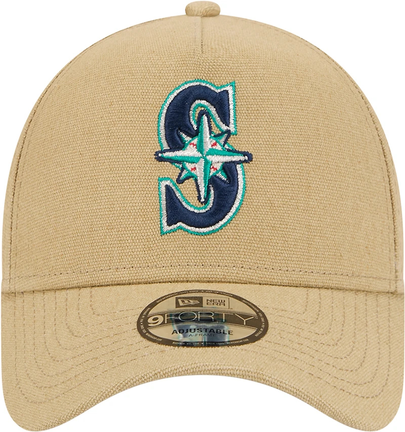 Men's New Era Khaki Seattle Mariners Logo Essentials 9FORTY A-Frame Adjustable Hat
