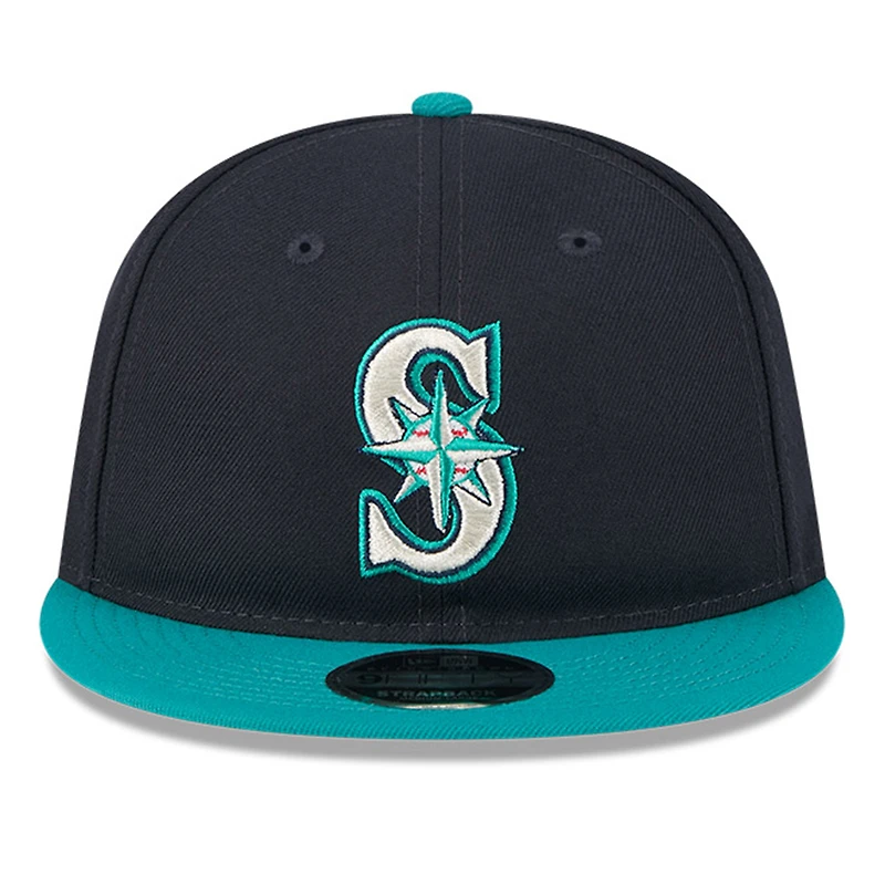 Men's New Era Navy/Aqua Seattle Mariners Baseball Hall of Fame Retro Crown 9FIFTY Adjustable Hat