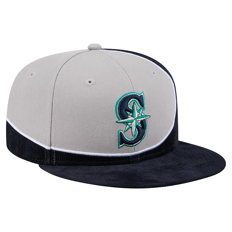 Men's New Era Navy/Gray Seattle Mariners Retro Split Corduroy Snapback Hat