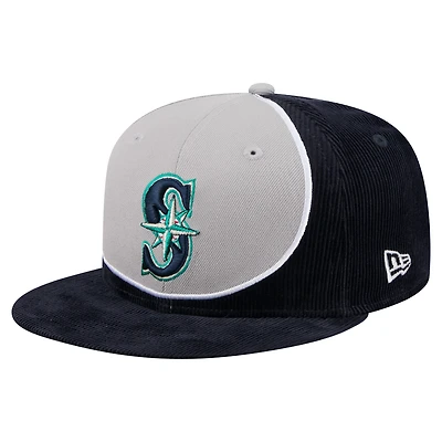 Casquette snapback rétro en velours côtelé bleu marine/gris des Seattle Mariners de New Era pour homme