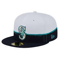 Casquette ajustée 59FIFTY Paint Stroke des Seattle Mariners de New Era pour homme, bleu marine/blanc