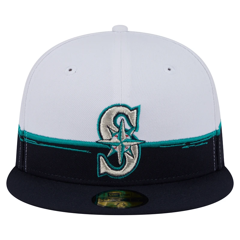 Casquette ajustée 59FIFTY Paint Stroke des Seattle Mariners de New Era pour homme, bleu marine/blanc