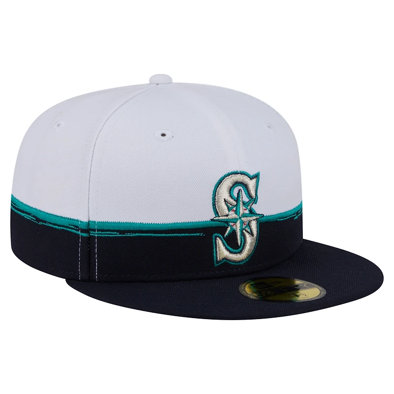 Casquette ajustée 59FIFTY Paint Stroke des Seattle Mariners de New Era pour homme, bleu marine/blanc