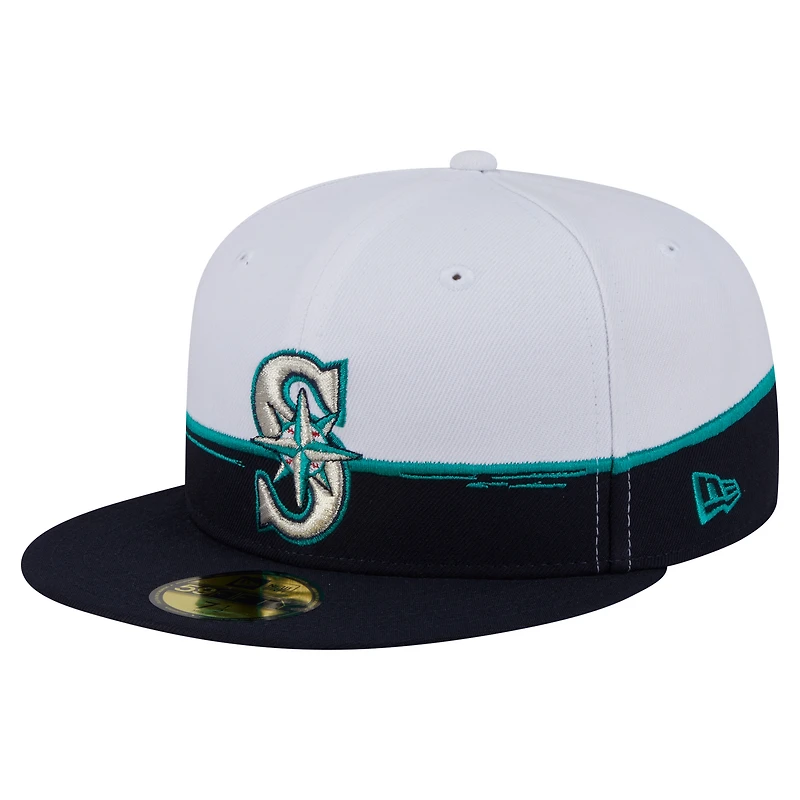 Casquette ajustée 59FIFTY Paint Stroke des Seattle Mariners de New Era pour homme, bleu marine/blanc