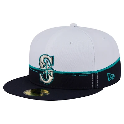 Casquette ajustée 59FIFTY Paint Stroke des Seattle Mariners de New Era pour homme, bleu marine/blanc