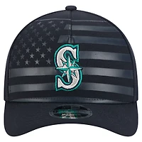 Casquette ajustable New Era 9FORTY M-Crown A-Frame bleu marine pour homme, motif drapeau américain des Mariners de Seattle