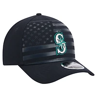 Casquette ajustable New Era 9FORTY M-Crown A-Frame bleu marine pour homme, motif drapeau américain des Mariners de Seattle