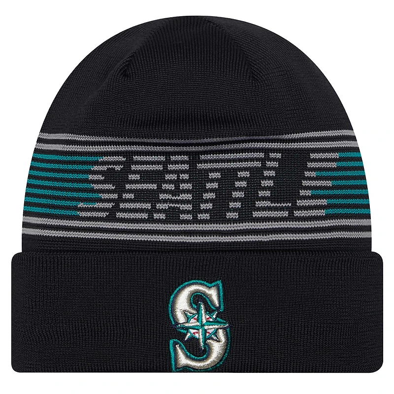 Bonnet en tricot à revers bleu marine pour homme de la collection Authentic des Seattle Mariners de New Era