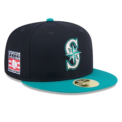 Casquette ajustée 59FIFTY bleu marine des Seattle Mariners pour homme, style Temple de la renommée du baseball