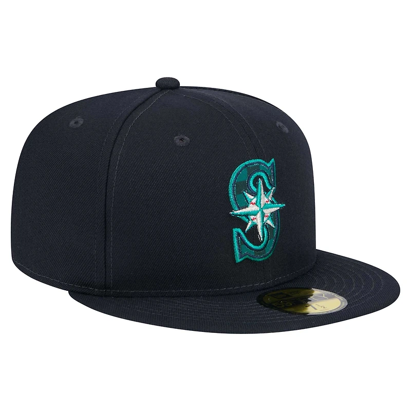 Casquette ajustée 59FIFTY à carreaux bleu marine des Seattle Mariners de New Era pour homme
