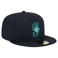 Casquette ajustée 59FIFTY à carreaux bleu marine des Seattle Mariners de New Era pour homme