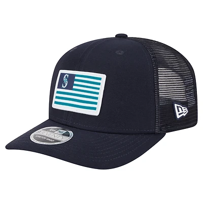 Casquette extensible à bouton-pression New Era bleu marine avec drapeau des Seattle Mariners 9SEVENTY pour homme