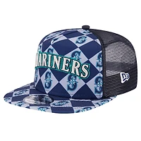 Men's New Era Navy Seattle Mariners Seeing Diamonds A-Frame Trucker 9FIFTY Snapback Hat