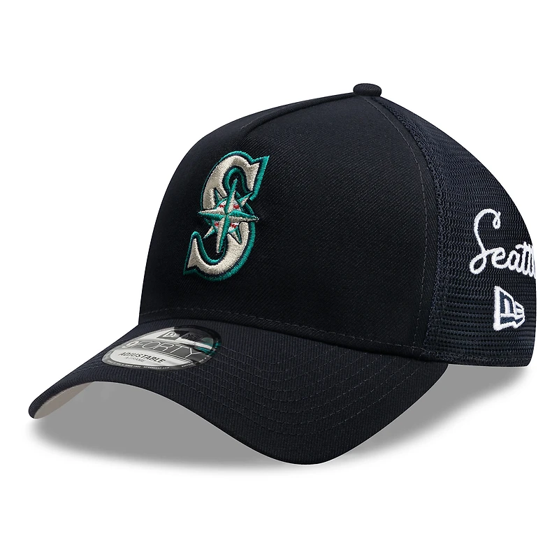 Casquette trucker ajustable New Era bleu marine Seattle Mariners 9FORTY pour homme