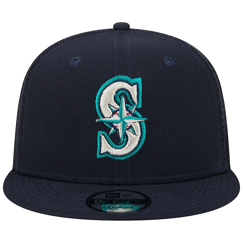 Casquette Snapback 9FIFTY pour homme bleu marine Seattle Mariners Team Color Trucker New Era