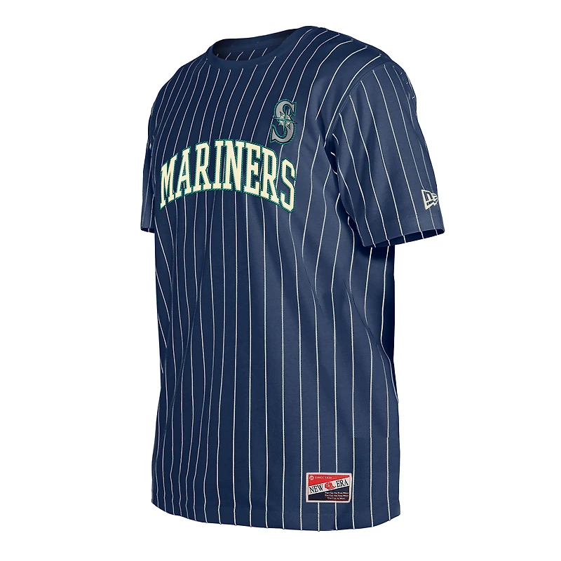 T-shirt à rayures fines bleu marine des Seattle Mariners de New Era pour homme