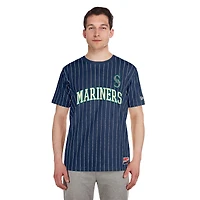 T-shirt à rayures fines bleu marine des Seattle Mariners de New Era pour homme