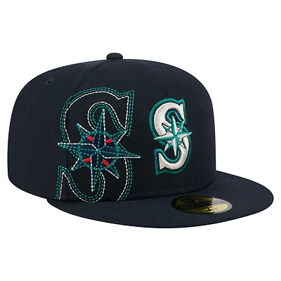 Men's New Era Navy Seattle Mariners Yarn Stitch 59FIFTY Fitted Hat