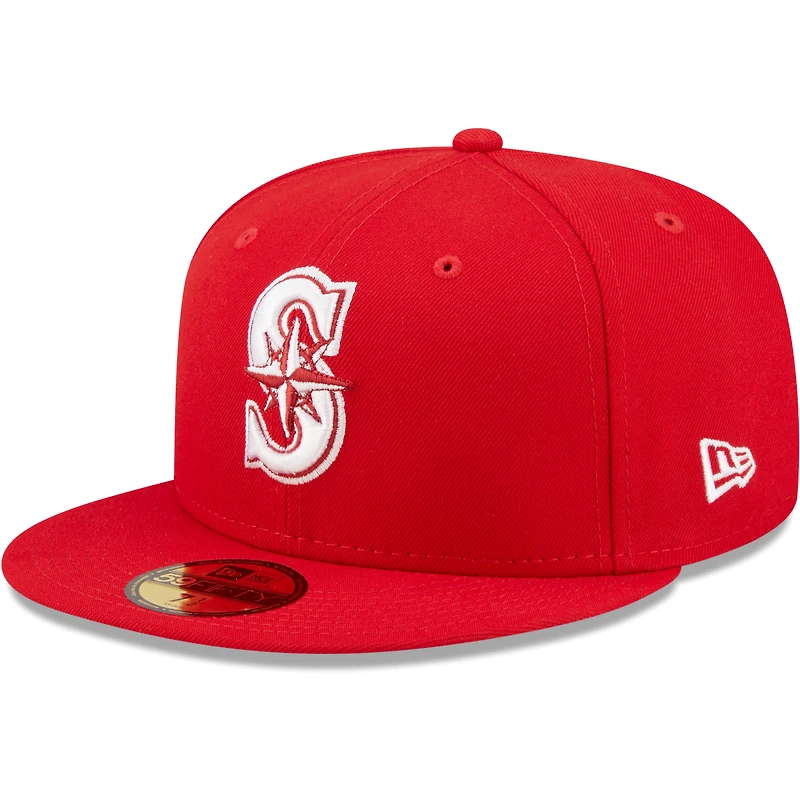 Casquette ajustée 59FIFTY rouge Seattle Mariners avec logo blanc New Era pour homme