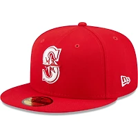 Casquette ajustée 59FIFTY rouge Seattle Mariners avec logo blanc New Era pour homme