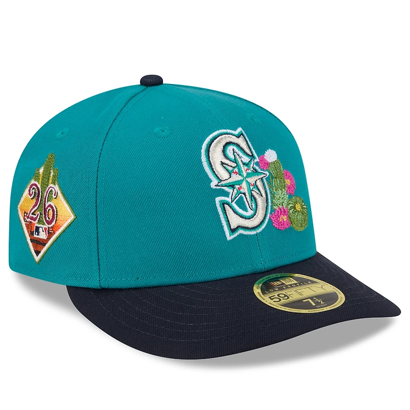 Casquette ajustée New Era 59FIFTY pour homme, coloris turquoise/marine, Seattle Mariners, entraînement de printemps 2026, profil bas.
