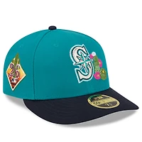 Casquette ajustée New Era 59FIFTY pour homme, coloris turquoise/marine, Seattle Mariners, entraînement de printemps 2026, profil bas.