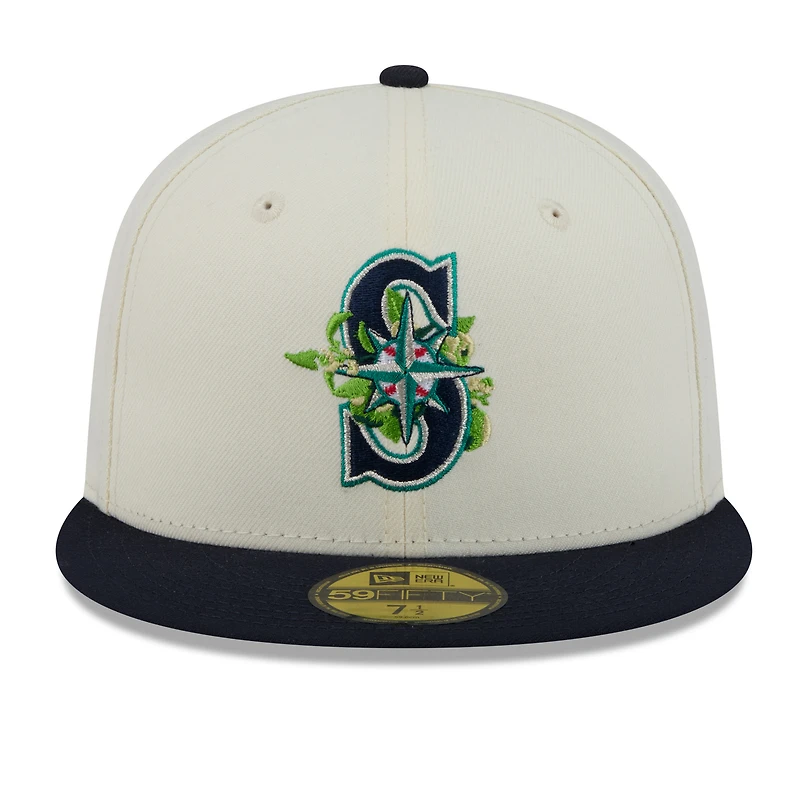 Men's New Era White/Navy Seattle Mariners Blossom 59FIFTY Fitted Hat