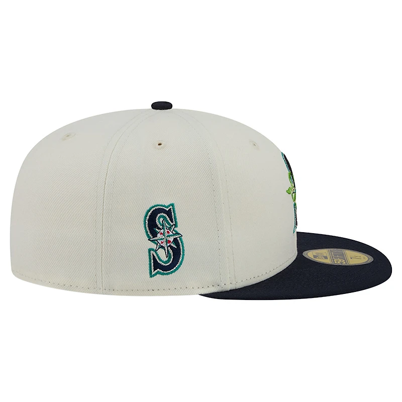 Casquette ajustée New Era 59FIFTY pour homme, blanche et marine, Seattle Mariners Blossom
