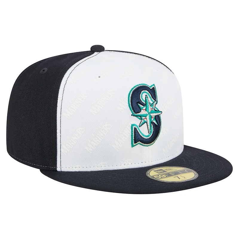 Casquette ajustée New Era 59FIFTY blanche/bleu marine pour homme, Seattle Mariners Repeat