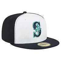 Casquette ajustée New Era 59FIFTY blanche/bleu marine pour homme, Seattle Mariners Repeat