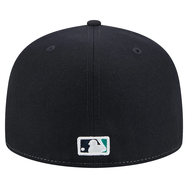 Casquette ajustée New Era 59FIFTY blanche/bleu marine pour homme, Seattle Mariners Repeat