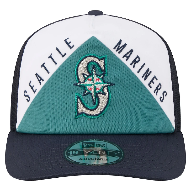 Men's New Era White/Navy Seattle Mariners Retro Cut 19TWENTY Adjustable Trucker Hat
