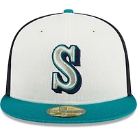 Casquette ajustée 59FIFTY pour hommes des Seattle Mariners 2024 New Era blanche entraînement au bâton sur le terrain