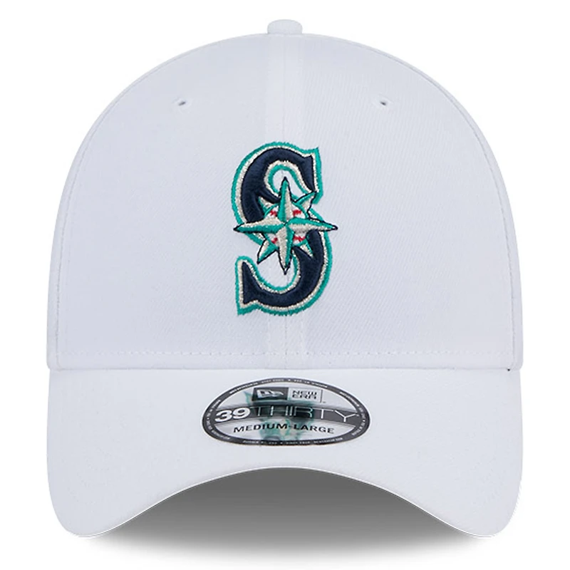 Casquette 39THIRTY Flex blanche des Mariners de Seattle New Era pour homme