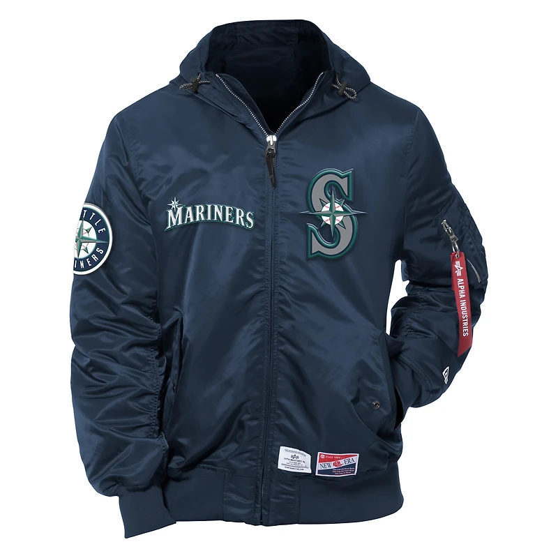 Blouson aviateur à capuche en nylon bleu marine New Era x Alpha Industries pour homme des Seattle Mariners Current Day
