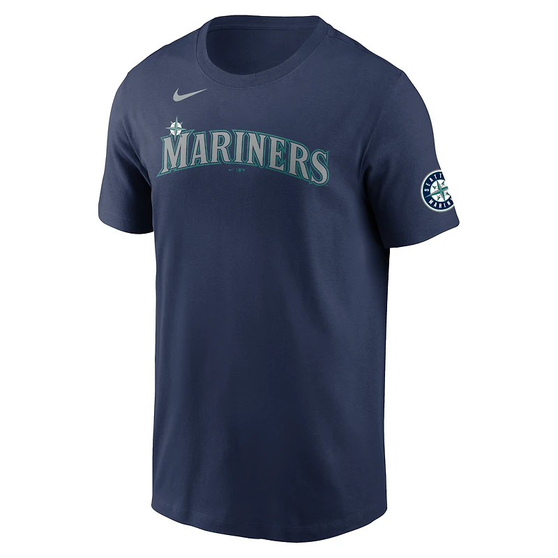 Men's Nike Felix Hernandez Navy Seattle Mariners Hall of Fame Name & Number Sleeve Patch T-Shirt