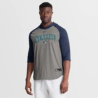 Men's Nike Gray Seattle Mariners Authentic Collection Flux Dri-FIT Raglan 3/4-Sleeve Hooded T-Shirt