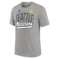 T-shirt Nike gris chiné pour homme, collection Cooperstown Retro Tri-Blend des Seattle Mariners