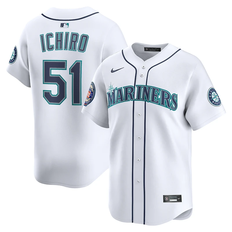 Maillot Nike Ichiro Suzuki pour homme, blanc, Seattle Mariners 2025 National Baseball Hall of Fame, édition limitée à domicile
