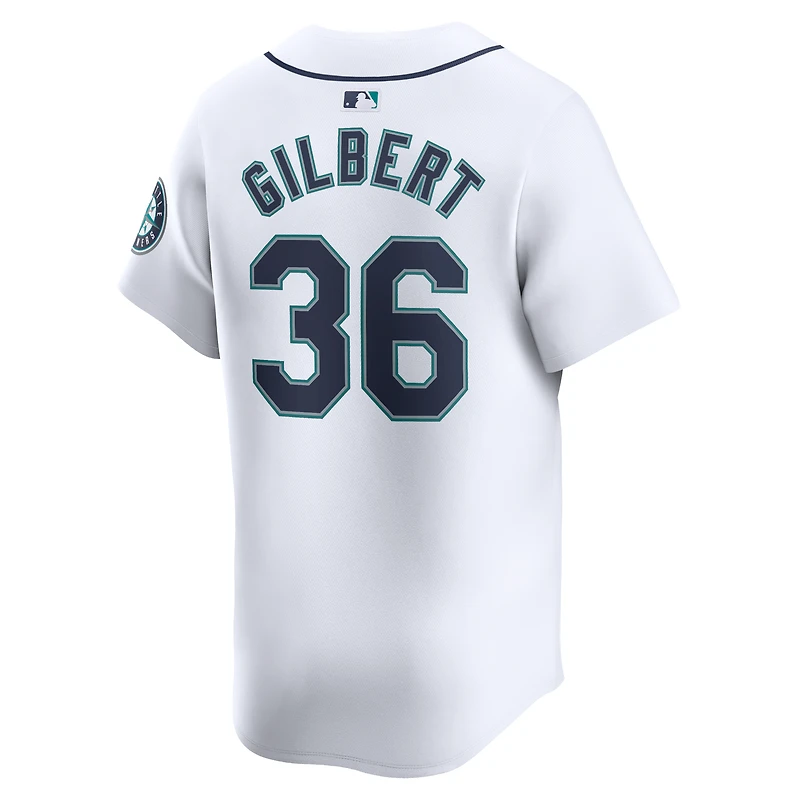 Maillot de joueur Nike Logan Gilbert pour hommes, blanc, Seattle Mariners Home Limited Player