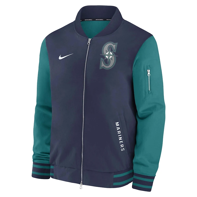 Men's Nike Navy/Teal Seattle Mariners Authentic Collection Dugout Relaxed Full-Zip Bomber Jacket