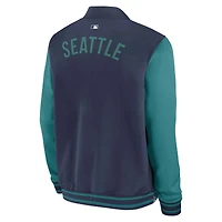 Veste aviateur Nike bleu marine/bleu sarcelle pour homme, collection authentique des Seattle Mariners, coupe décontractée entièrement zippée.