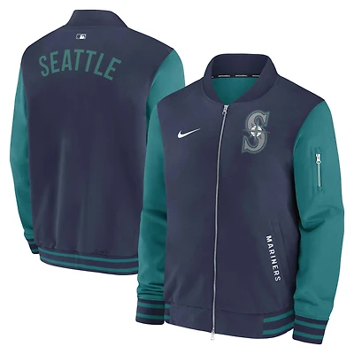Men's Nike Navy/Teal Seattle Mariners Authentic Collection Dugout Relaxed Full-Zip Bomber Jacket