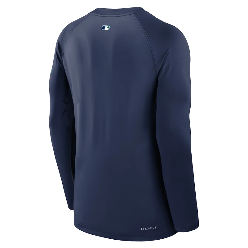 Men's Nike Navy Seattle Mariners Authentic Collection Game Time Raglan Performance Long Sleeve T-Shirt