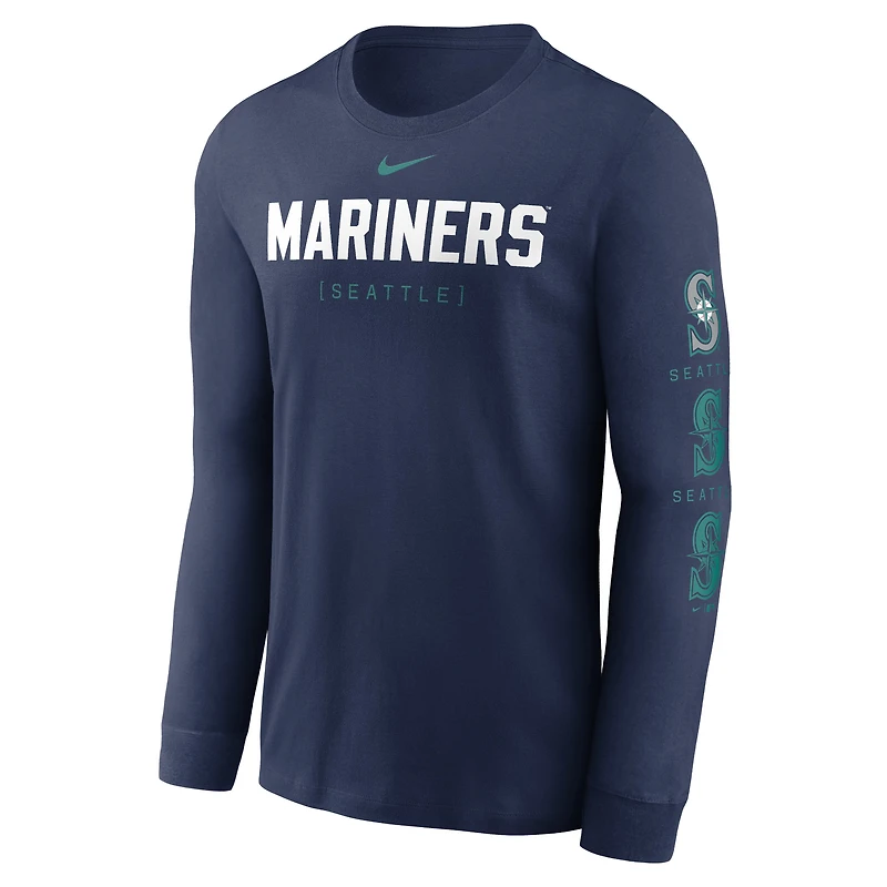 Men's Nike Navy Seattle Mariners Wordmark Logo Long Sleeve T-Shirt